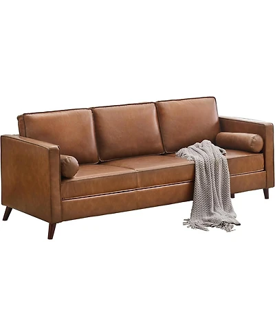 gaomon 81" Faux Leather Sofa, Mid Century Modern Deep Seat Couch, Upholstered Cushion&Removable Cover, Brown Pu Couch, 3 Seat Sofa for Living Room
