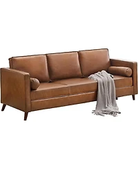 gaomon 81" Faux Leather Sofa, Mid Century Modern Deep Seat Couch, Upholstered Cushion&Removable Cover, Brown Pu Couch, 3 Seat Sofa for Living Room