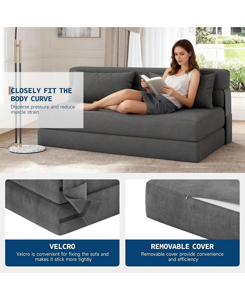 gaomon Folding Sofa Bed, 4-in-1 Convertible Sleeper Chair with 2 Pillows, Futon Couch Bed with Back Support