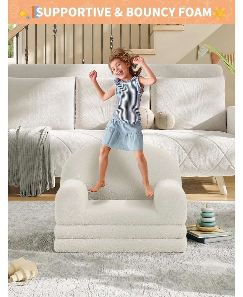 Gaomon Kids Couch, 2 in 1 Convertible Teddy Fleece Toddler Sofa Chair, Soft Fold Out Lounger & Comfy Children s Sofa Bed for Playroom
