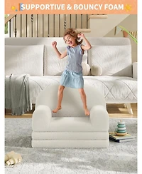 Gaomon Kids Couch, 2 in 1 Convertible Teddy Fleece Toddler Sofa Chair, Soft Fold Out Lounger & Comfy Children s Sofa Bed for Playroom