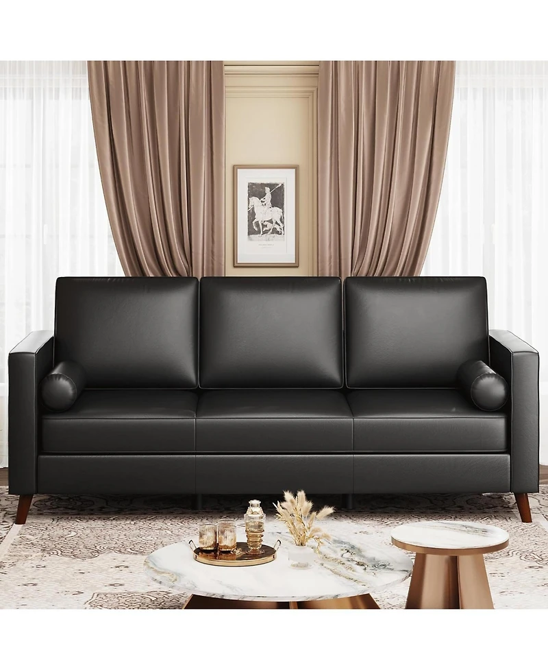 gaomon 86" Leather Sofa for Living Room, Mid-Century Modern Couch with Deep Seats, Faux Leather Couch, 3 Seat Sofa with Removable Cover for Apartment