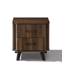 LuxenHome Mid Century Modern Nightstand, Walnut Night Stand with Curved Edge, Nightstand with Drawers