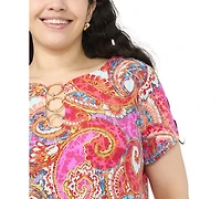 Msk Plus Short-Sleeve Printed Dress