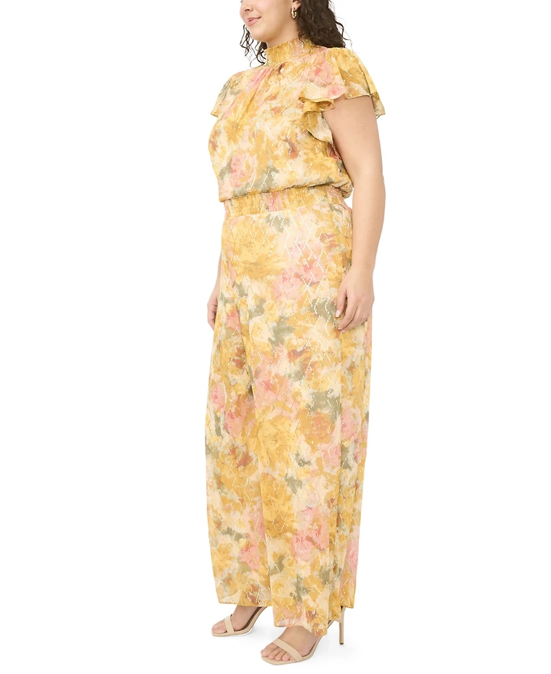 Msk Plus Size Flutter-Sleeve Printed Jumpsuit