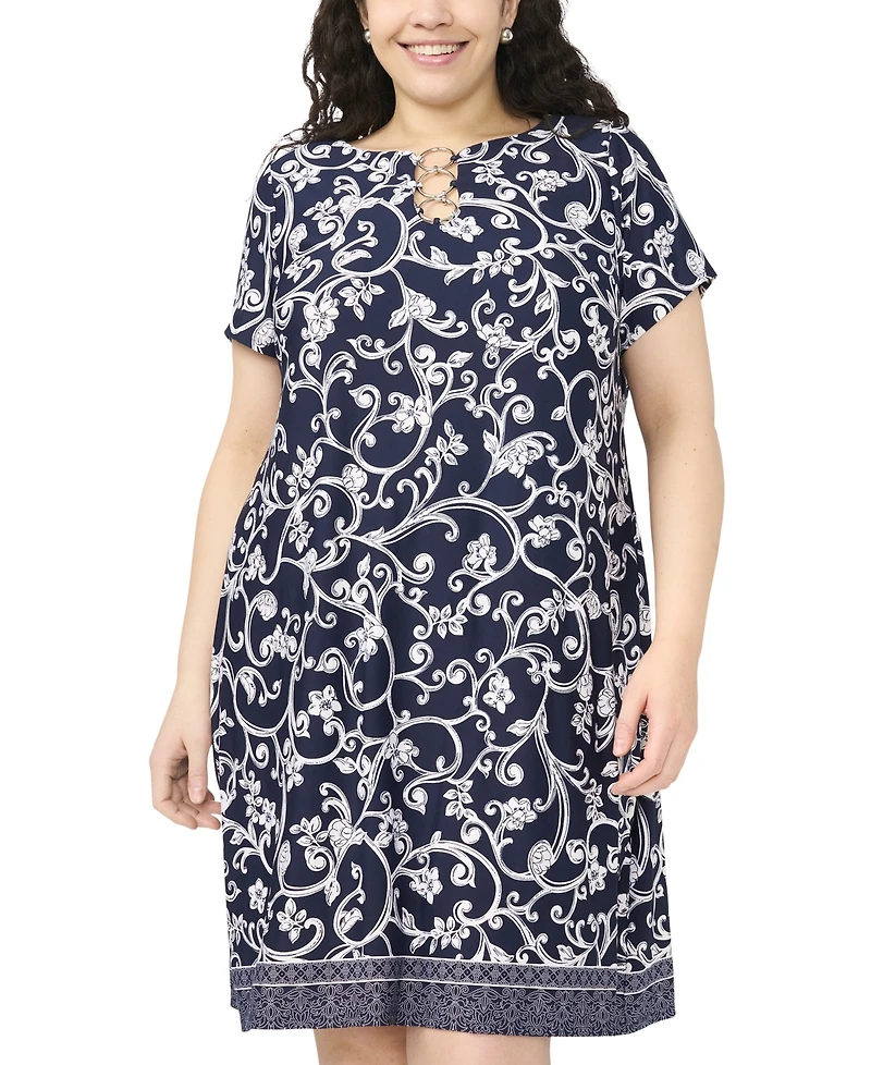 Msk Plus Printed O-Ring Shift Dress