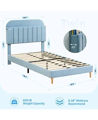 gaomon 2PCS Twin Upholstered Platform Bed Frames with Bookcase Headboard,Velvet Mattress Foundation,Heavy Duty Steel Support Legs,Easy Assembly