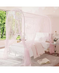 gaomon Kids Canopy Bed Frame with Headboard & Footboard, Upholstered Twin Bed Frames with Arched Mosquito Net Poles, Sturdy Metal Slats, No Box Spring