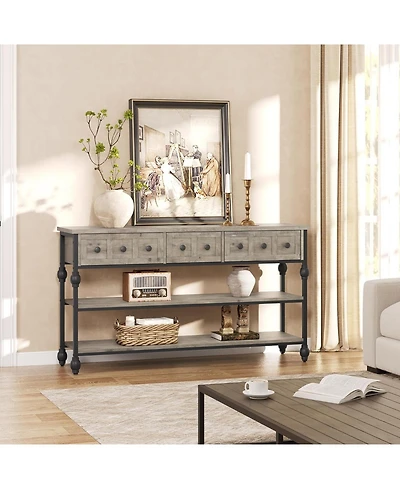 gaomon 52" Console Table, Entryway Table with 3 Storage Drawers, Tier Industrial Metal Sofa Behind CouchTable, Hallway for Entry