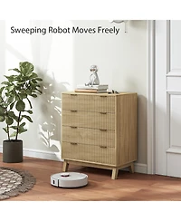 Rainsken Nightstand, 4 Drawer Double Dresser, Wave-Fluted Fronts, Gold Finger Pulls, Bedside Table