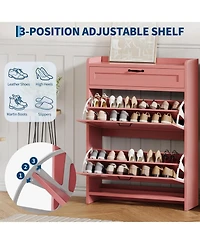 gaomon Shoe Cabinet with 2 Flip Drawers & 1 Top Drawer, Wooden Shoe Organizer Cabinet