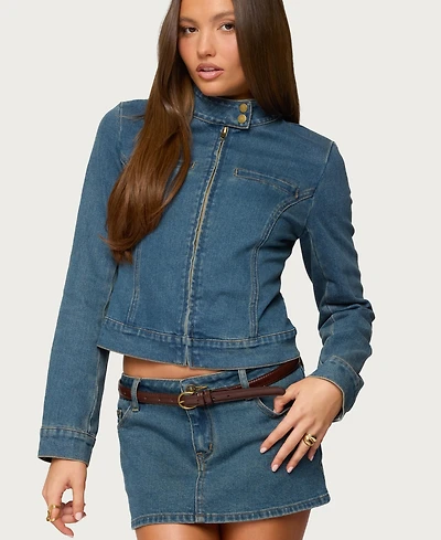 Edikted Women's Josiee Stretchy Denim Moto Jacket