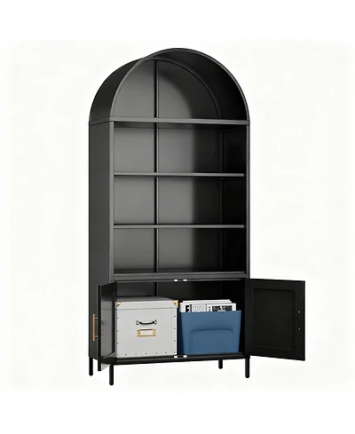 Yigii Metal Arched Cabinet, 17.7"D x 35.5"W x 78.8"H, Adjustable Shelves, 3 Storage Areas