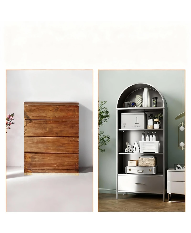 Yigii Stylish Metal Arched Bookshelf Cabinet for Home Office and Living Room