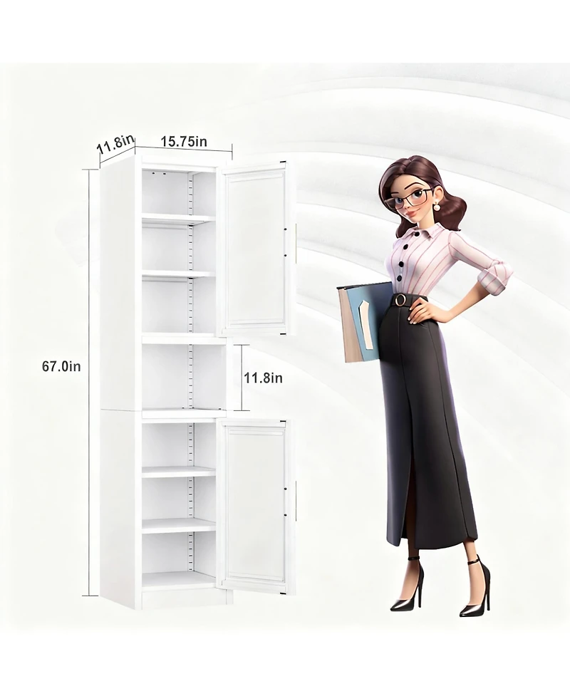 Yigii Tall Narrow Bathroom/Kitchen Storage Cabinet with 2 Doors & 4 Shelves