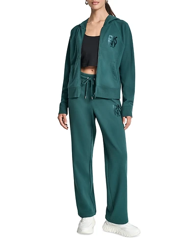 Dkny Women's Stacked Satin Logo Full-Zip Hoodie