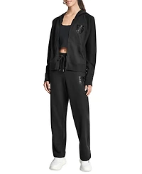 Dkny Women's Stacked Satin Logo Full-Zip Hoodie