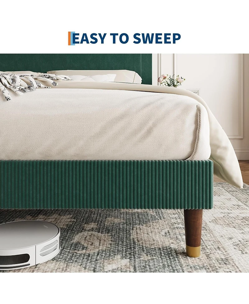 gaomon Bed Frame with Headboard, Corduroy Upholstered Platform Bed with Wooden Slats Support - No Box Spring Needed & Noise Free, Easy Assembly