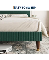 gaomon Bed Frame with Headboard, Corduroy Upholstered Platform Bed with Wooden Slats Support - No Box Spring Needed & Noise Free, Easy Assembly