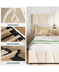 gaomon Twin Velvet Upholstered Tufted Storage Bed Frame with Adjustable Headboard and 2 Drawers