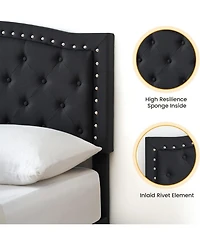 gaomon Queen Upholstered Platform Bed Frame, Frame with Adjustable Button-Tufted Wing Back Headboard, Heavy-Duty Slats Support