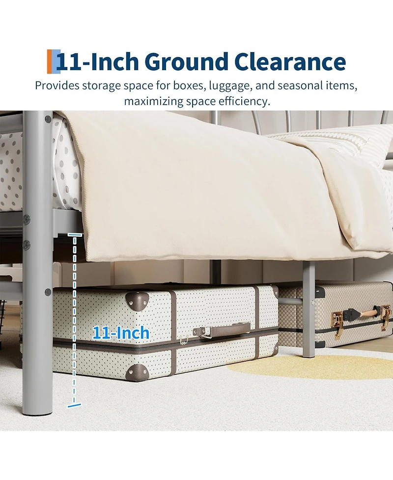 gaomon Twin Kids Bed Frame with Headboard & Footboard, Heart-Shaped Metal Platform Bed, Sturdy Steel Slats, Noise-Free, No Box Spring