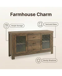 gaomon 54.4" Buffet Sideboard Cabinet, Wood Storage with 2 Glass Doors & 3 Drawers, Coffee Bar & Tv Stand for Living Room, Kitchen, Dining Room