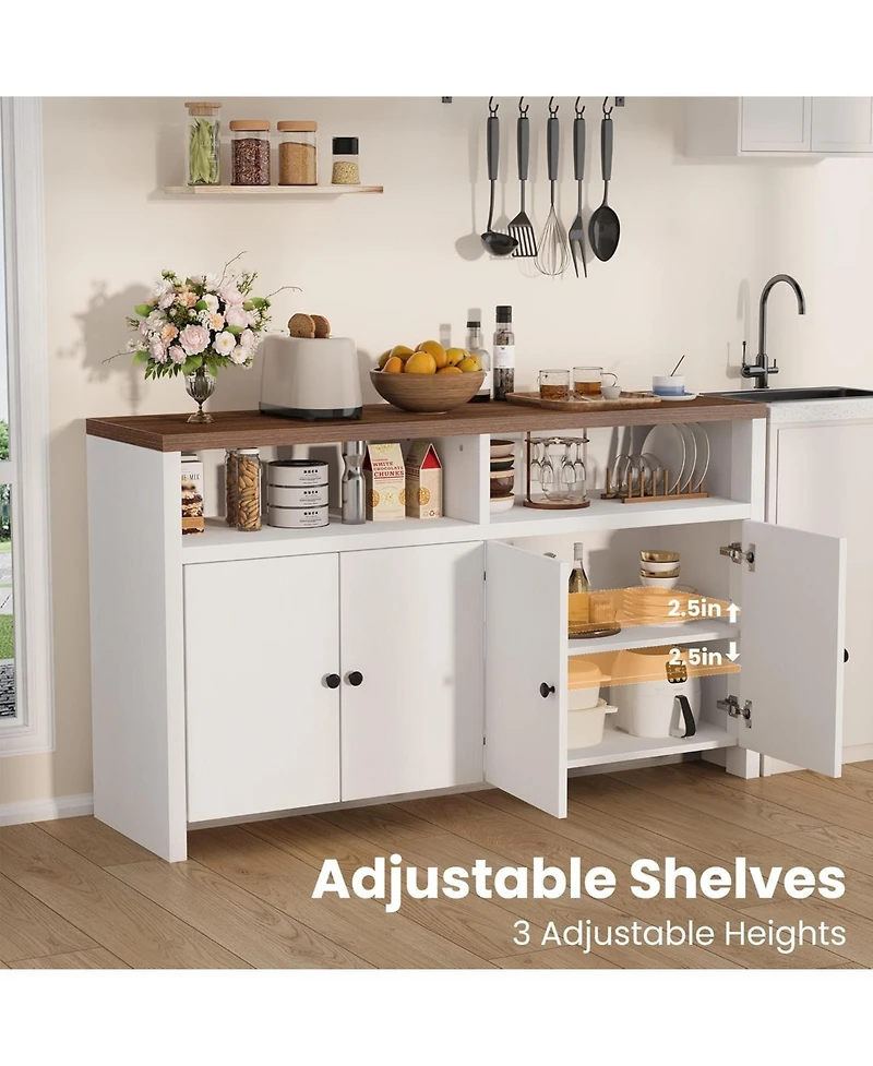 gaomon 55" Farmhouse Buffet Sideboard Cabinet, Large Wood Storage with 4 Doors & Adjustable Shelves, Coffee Bar for Kitchen, Dining Room