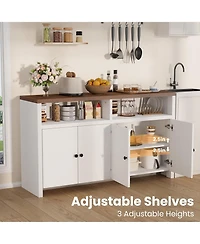 gaomon 55" Farmhouse Buffet Sideboard Cabinet, Large Wood Storage with 4 Doors & Adjustable Shelves, Coffee Bar for Kitchen, Dining Room