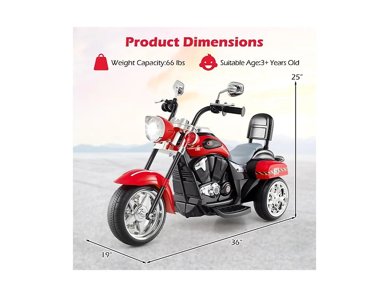 Slickblue Kids 6V Electric 3-Wheel Motorbike Ride-On with Light and Horn