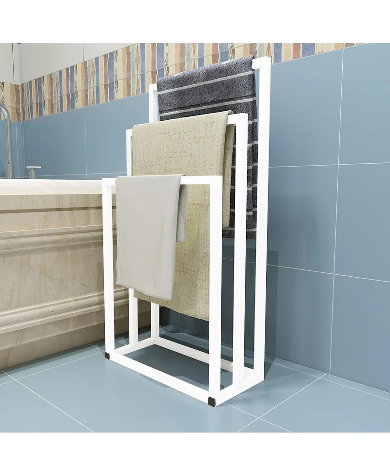 Rainsken 3 Tier Metal Towel Rack, Freestanding Towel Holder, Modern Standing Towels Drying Rack for Bedroom, Bathroom