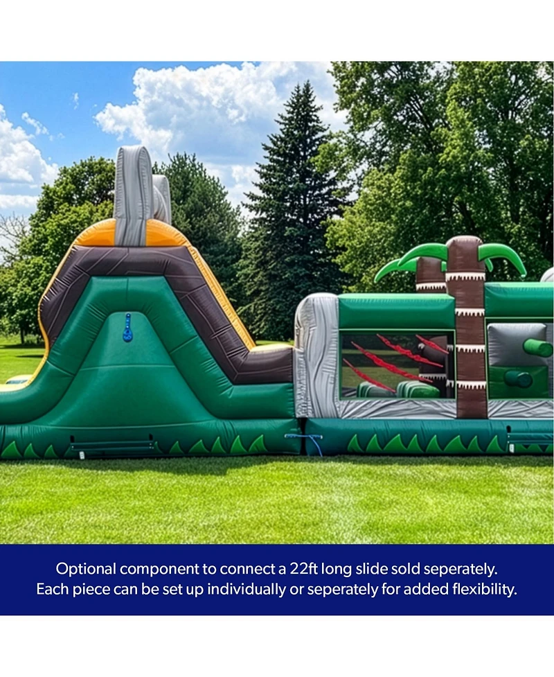 HeroKiddo T-Rex Adventure 42' Inflatable Obstacle Course with Water Slide – Dinosaur Theme, Commercial Grade Pvc Vinyl, Ultimate Backyard Challenge