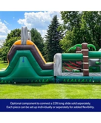 HeroKiddo T-Rex Adventure 42' Inflatable Obstacle Course with Water Slide – Dinosaur Theme, Commercial Grade Pvc Vinyl, Ultimate Backyard Challenge