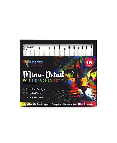 Pintar 15-Piece Fine Detail Paint Brushes for Acrylic Painting - Watercolors - Crafts - Models & Face Painting