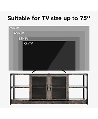 Farmhouse Tv Stand for 65+ Inch TVs, Media Stand with Mesh Door & Storage Shelves