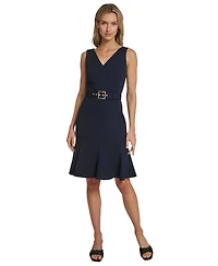 Calvin Klein Women's Belted Pleated Hem Dress