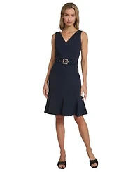 Calvin Klein Womens Belted Pleated Hem Dress