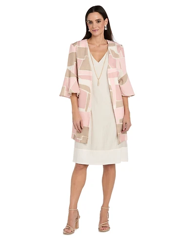 Rm Richards Women's V-Neck Dress & Printed Jacket