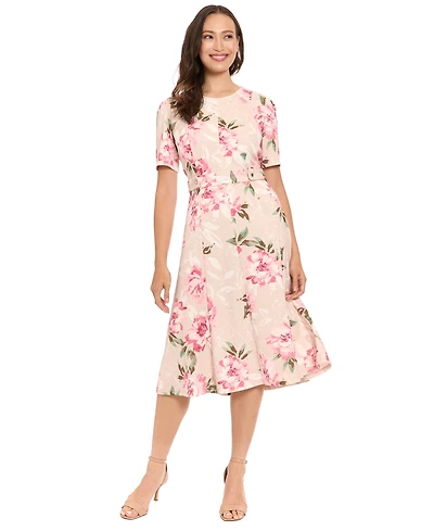 London Times Petite Printed Short-Sleeve Dress