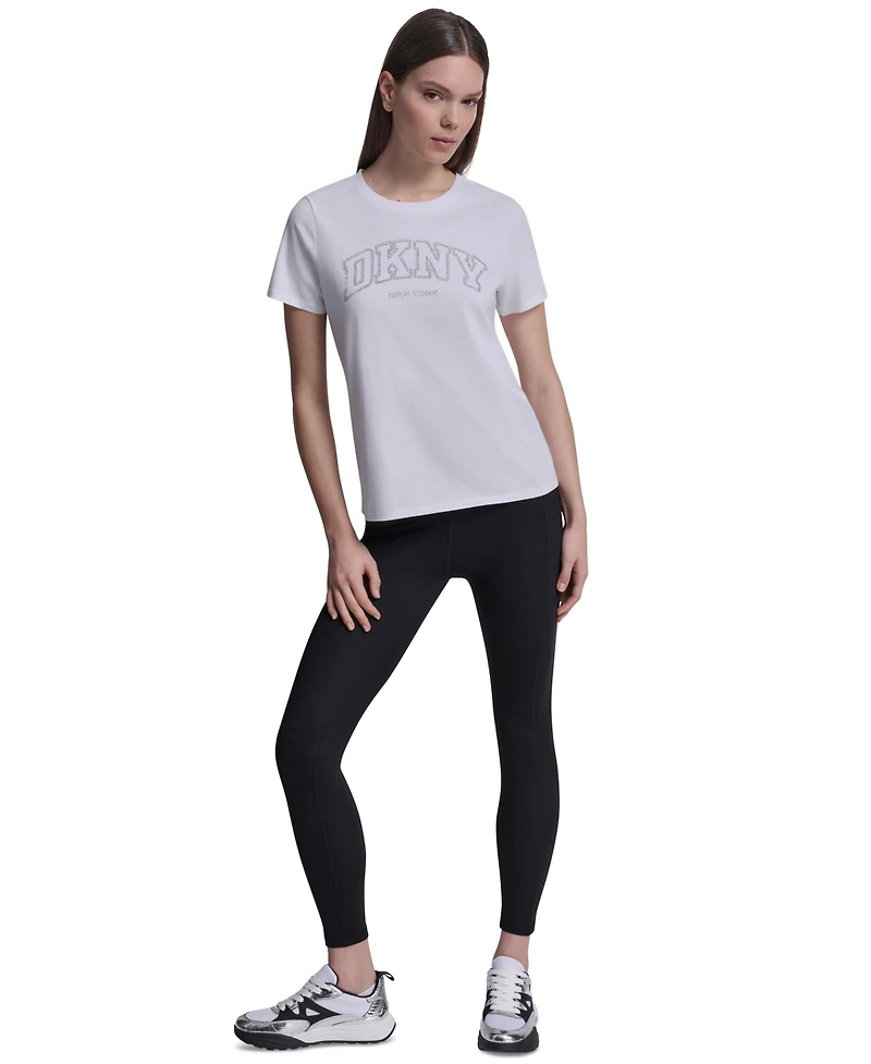Dkny Sport Women's Rhinestone Varsity Logo Relaxed Fit Pull-On T-Shirt