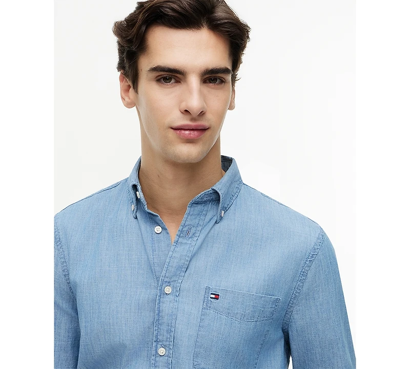 Tommy Hilfiger Men's Regular-Fit Chambray Pocket Shirt
