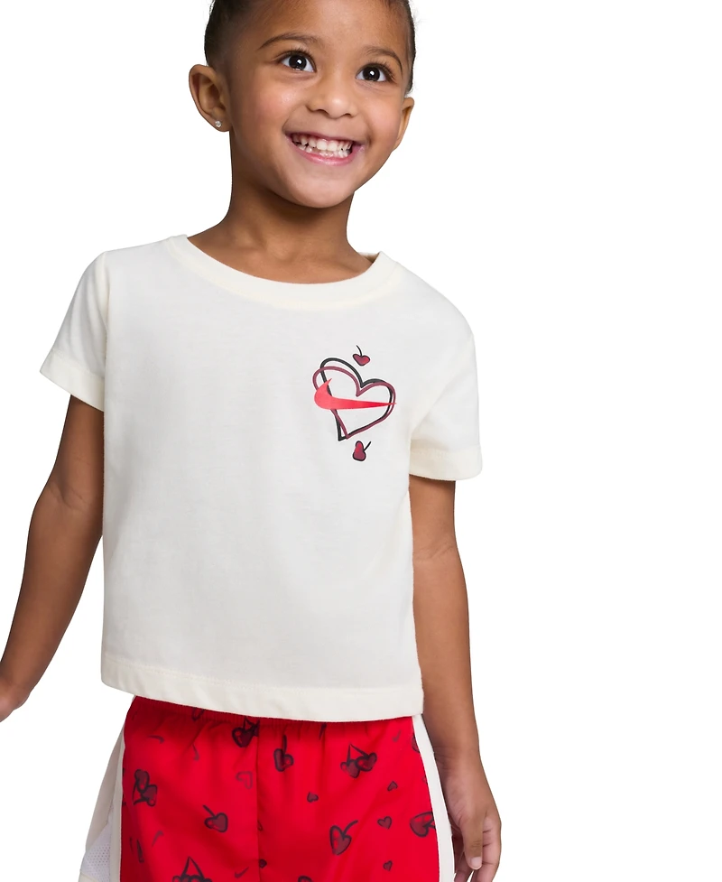 Nike Girls' Toddler 2T-4T Cherry Crewneck T-Shirt and Dri-fit Tempo Shorts, 2-Piece Set