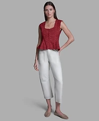 Bcbg Women's Eyelet Detail Sleeveless Square Neck Peplum Top