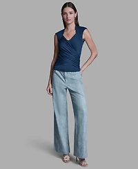 Bcbg Women's V-Neck Sleeveless Wrap Detail Top