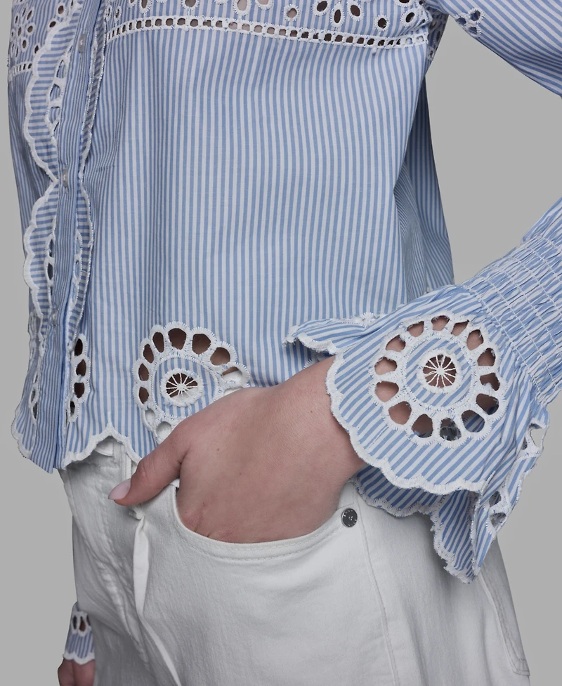 Bcbg Women's Collared Neck Scallop Hem Top