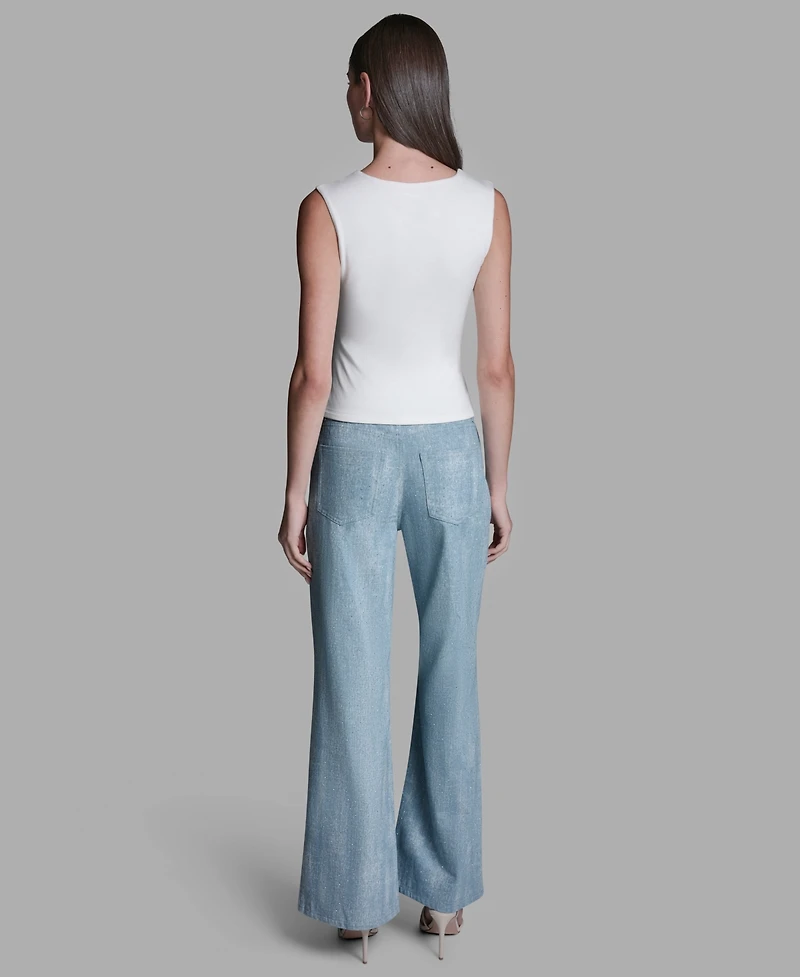 Bcbg Women's Mid-Rise Embellished Detail Wide-Leg Jeans