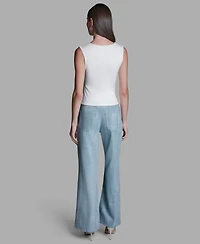 Bcbg Women's Mid-Rise Embellished Detail Wide-Leg Jeans