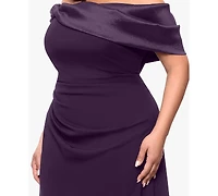 Betsy & Adam Plus Ruched Off-the-Shoulder Ball Gown