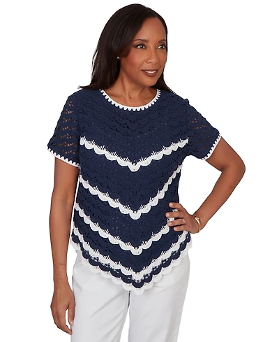 Alfred Dunner Petite Chevron Crochet Short-Sleeve Top
