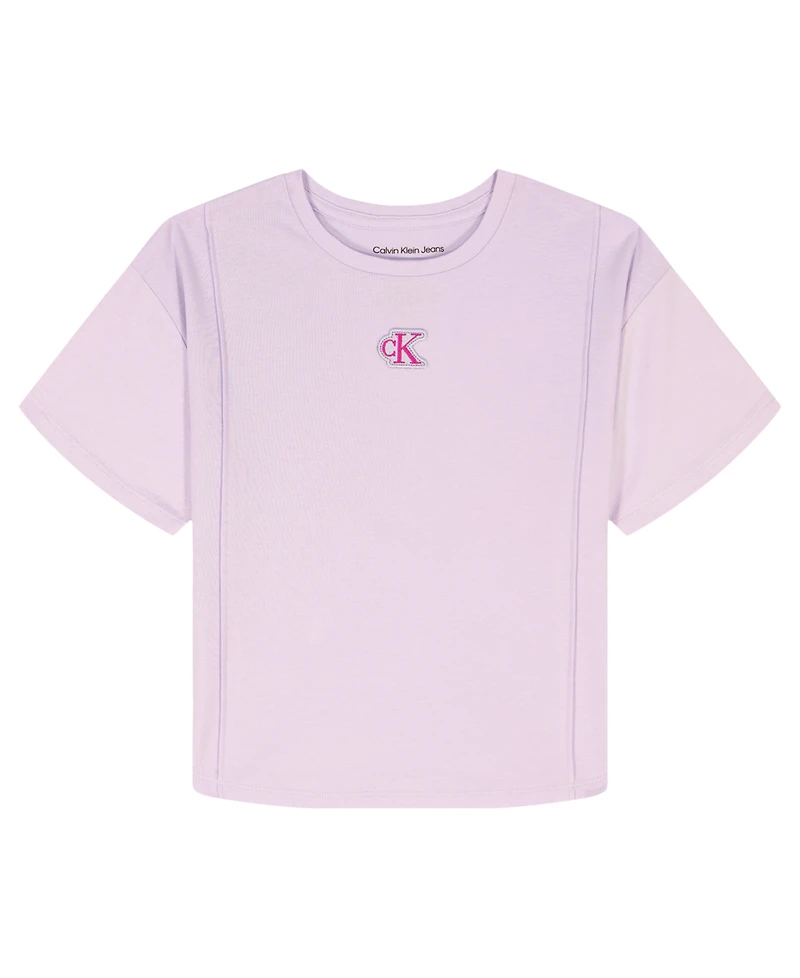 Calvin Klein Girls' 7-16 Ck Logo Pintuck Short-Sleeve T-Shirt
